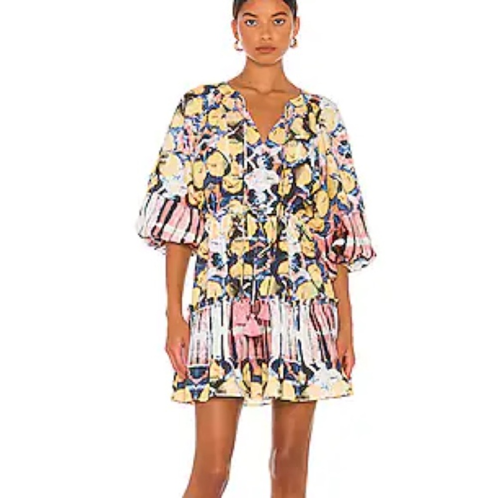 Alexis Kasi Abstract Puff Sleeve Fit and Flare Mini Dress in Citrine size Small
